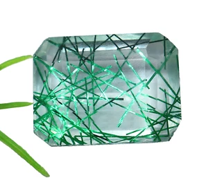 Cuarzo Rutilado Verde Natural 34 Ct Corte Esmeralda Suelto Doblete Piedra Preciosa AAA - Imagen 1 de 7