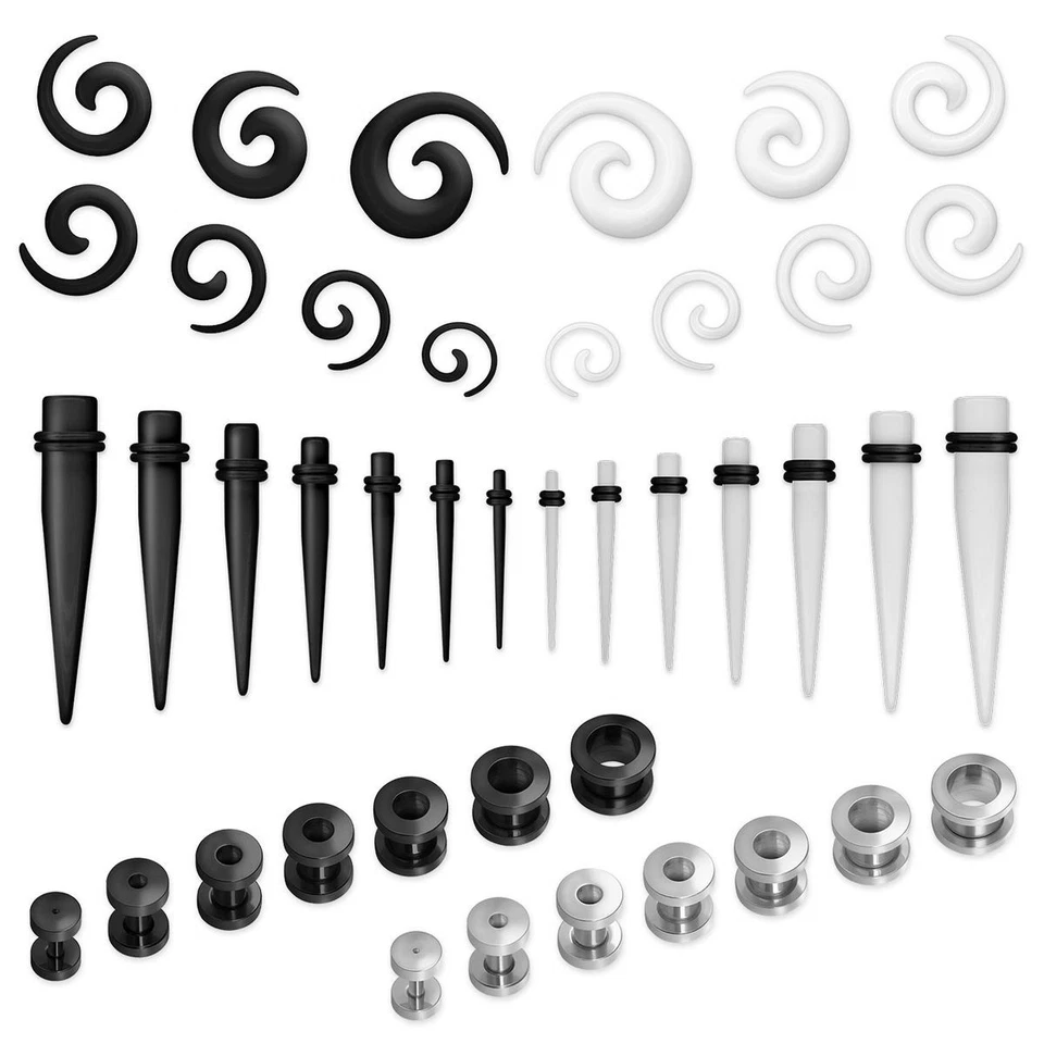 1 Tunnelset Dehnerset frei kombinierbar Dehnspiralen flesh Tunnel schwarz silber - Bild 1 von 1