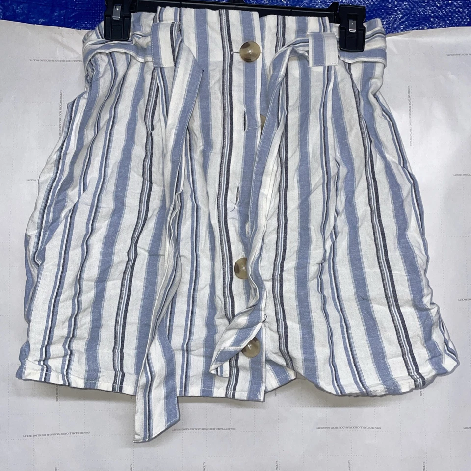 Mini Pantalones Cortos Para Mujer Derek Corazón Rayas Talla Mediana Azul Blanco Botones Pull Ups Foto 1 de 1