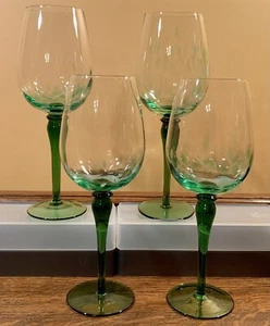 Lot Of 4 RARE Polish Pottery 10” Emerald Green Confetti Wine Glasses: Hand Blown - Picture 1 of 9