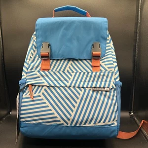 CleverMade Coronado Backpack Cooler Bag Insulated Soft Sided 18 Can Blue Striped - Picture 1 of 18