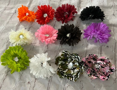 WHOLESALE LOT 12 Gerber Daisy 4” Flower Clips Crystal Hair Bows Girls Teen Lady - Image 1 of 4