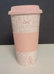 Tara Reed Blue Harbor Breast Cancer Ceramic 12 oz Pink Coffee Mug Tumbler w/Grip - Picture 1 of 5