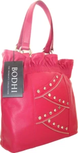 Bolso de Mano Bodhi con Volantes Plateado Tachuelas Cuero Shopper Rojo Rosa Frambuesa Nuevo - Imagen 1 de 4