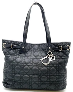 Auth Christian Dior Cannage Panarea Leather SV Black Tote Bag W/Bag NS040778 - Picture 1 of 22