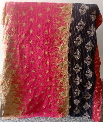 Manta reversible india colcha Kantha vintage hecha a mano ropa de cama bohemia Foto 1 de 2