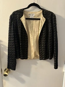 Papell Boutique Evening Black Beaded Evening Jacket Vintage Size PL - Picture 1 of 5