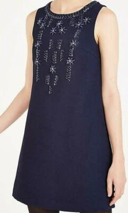 BNWT Louche Sleeveless Embellished Mini Party Aline Navy Shift Dress UK 8 £79 - Picture 1 of 7