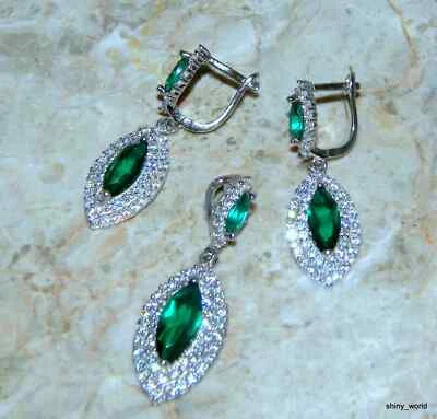 Conjunto de prata esterlina 925 quartzo diópsido cromado e topázio branco (pingente + brincos - Imagem 1 de 2