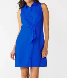 Nine West Women's Gage Blue Tie Front Shirt Dress - Size XL/XXL - NWT - Picture 1 of 6