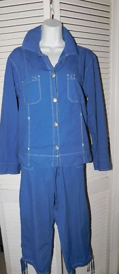 Traje Pantalón Traje Fresh Produce Talla S M Azul Cobalto 2 Piezas Botón Cordón Mujer Algodón Foto 1 de 4