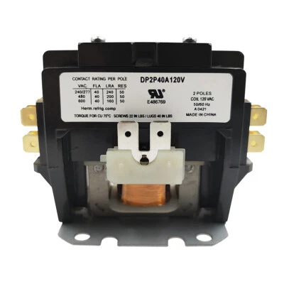 NEW Definite Purpose Contactor 120V coil 2P 2POLE 40A 120V AC COIL DP2P40A120V - Image 1 of 4