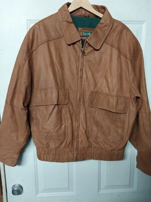 Chaqueta Bomber Vintage Savile Row Color Marrón 100% Cuero Genuino Hombres XL  Foto 1 de 4