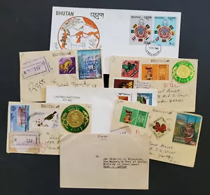 Set mit 7 sehr guten Bhutan Abdeckungen, 4 registrierten, 2 FDCs, hochwertige Maske 3-D 220M - Bild 1 von 5