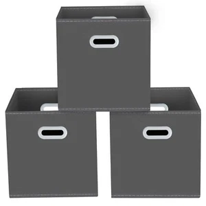 3Pk Foldable Fabric Storage Cube Boxes Container Bins w Handles for Shelf Closet - Picture 1 of 7