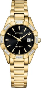 Citizen Women's Eco-Drive Classic Corso Diamond Gold Stainless Steel Watch, Blac - Picture 1 of 2