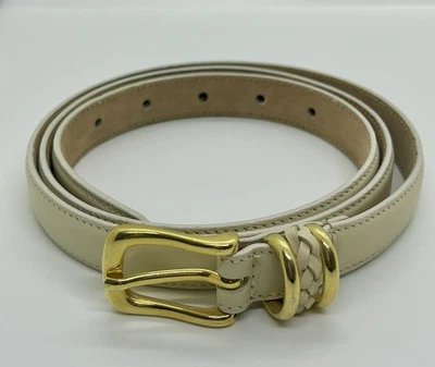 Talbots Beige Genuine Leather Belt Gold Tone Buckle Made In Italy Size XL  NWOT - Image 1 of 4