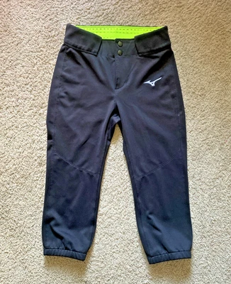 Pantalones de softbol negros para mujer Mizuno - 1 bolsillo trasero - cremallera + cierre a presión - talla pequeña Foto 1 de 4