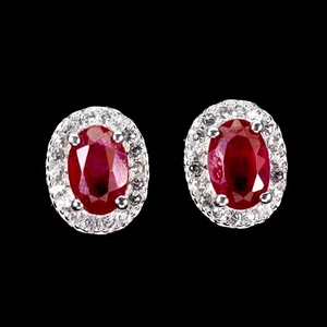 925 Sterling Silver Earrings Oval Ruby 6x4mm Topaz Natural Gemstone Jewelry - Picture 1 of 13