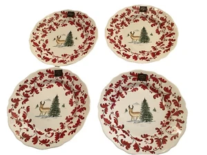 Italienische Speiseteller Winter Hirsch & Baum rotes Blatt überbacken Nova Deruta Neu - Bild 1 von 5