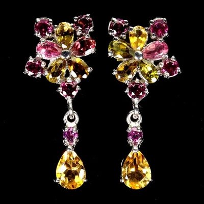 Pendientes de plata de ley 925 pera citrino rodolita turmalina piedras preciosas joyería Foto 1 de 4