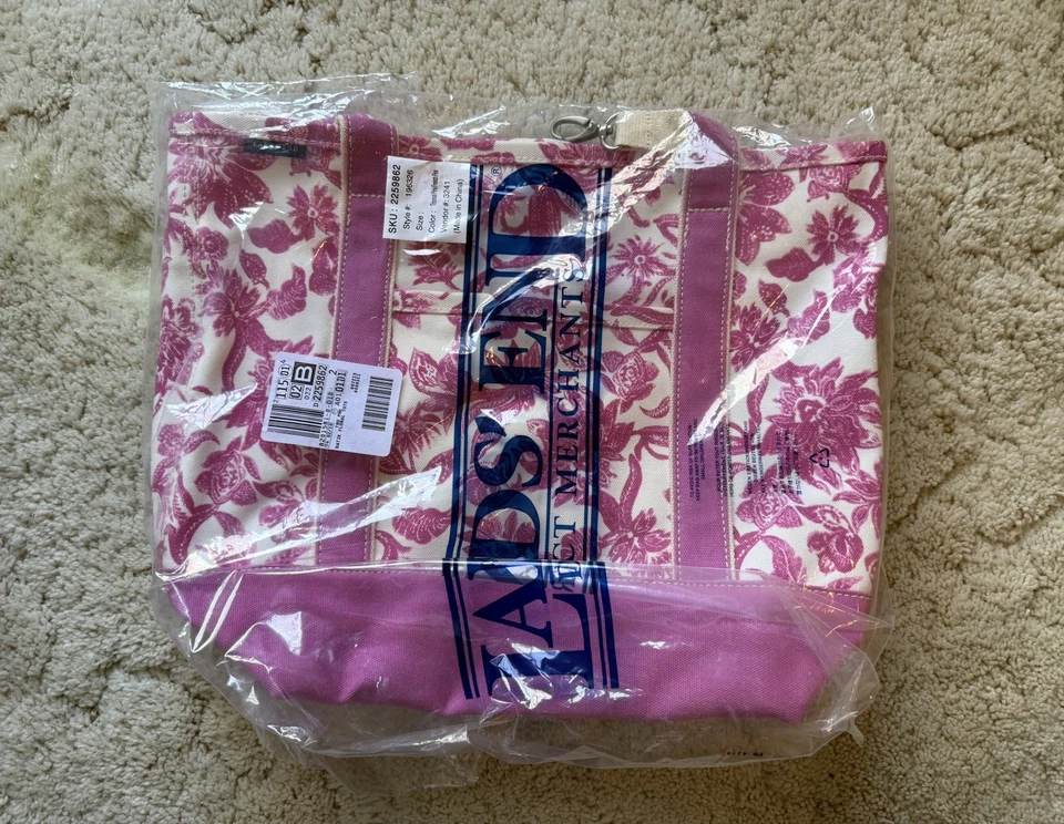 NUEVO Bolso de Lona Sellado Lands End Lands' End Mediano Batik Rosa Tropical Top Abierto Foto 1 de 4