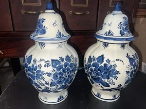 Delft Blauw Holland Vintage Porzellan Deckelgläser Paar SIGNIERT - Bild 1 von 7