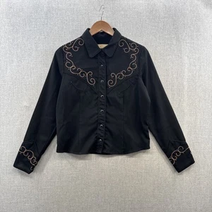 Scully Western Shirt Womens Small Crop Black Cross Embroidered Long Sleeve Snap* - Picture 1 of 14