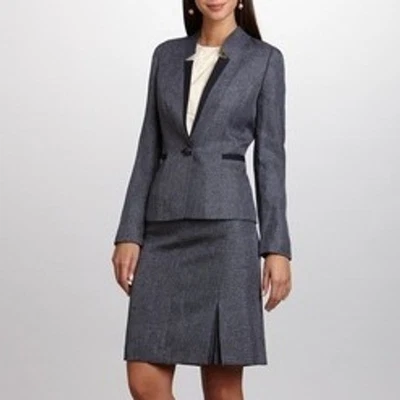 Tahari ASL Navy Jacquard Blazer Jacket & Skirt Set Women's Size 6 - Image 1 of 4