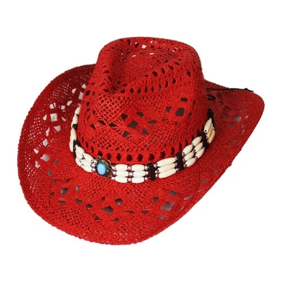Chapéu de cowboy ocidental para mulheres homens aba larga tecido palha chapéu de cowboy para homens vaca... - Imagem 1 de 4