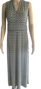 Vince Camuto Women Maxi Dress Size Small Black White V Neck Sleeveless Ruched - Picture 1 of 16