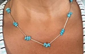 Native American Navajo Genuine Turquoise Nuggets Liquid Silver 925 -18” Necklace - Picture 1 of 7
