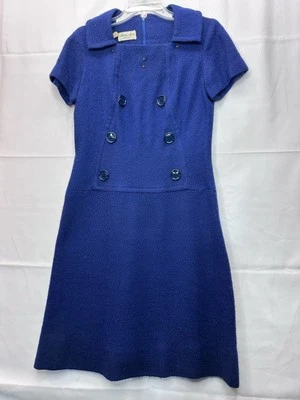 Vestido De Colección Años 60 Alison Ayres 12 Azul Nubby Tejido Cintura Caída Scooter Mod Foto 1 de 4