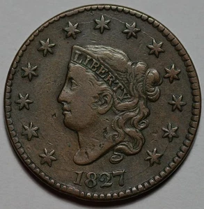 1827 Coronet Head Large Cent (N-9) - US 1c Copper Coin - Picture 1 of 8