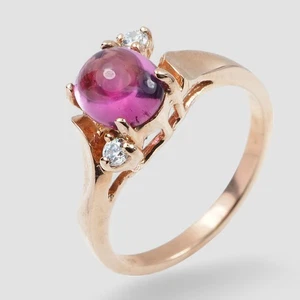 Favolosi anelli placcati oro rosa cabochon in argento sterling 925 con tormalina - Foto 1 di 9