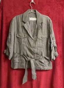 E-Vie Pure Linen Grey Blazer Top Jacket with Pockets & Belt. Cotton Lining. UK16 - Picture 1 of 14