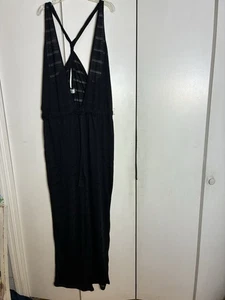 Free People Beach Knit Jumpsuit 1 Piece Deep V Racer Back L Resort Coverup Comfy - Picture 1 of 10