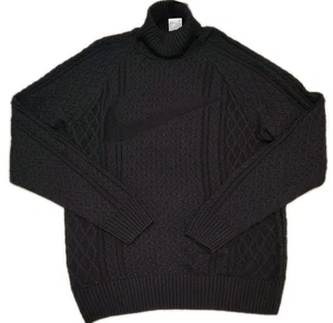 Nike Turtleneck Sweater Men's Size Small Cable Knit Black Loose Fit Pullover - Picture 1 of 13
