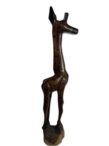 VTG Hand Carved Wooden Giraffe Figurine African Folk Art Statue 18" MCM Vintage - Picture 1 of 20