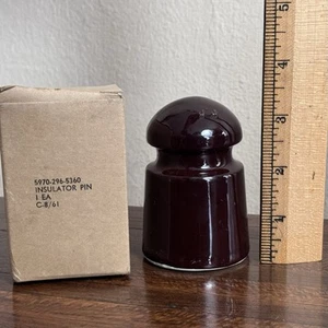 VTG Unused PP Porcelain Products 3¼” Tall Brown Pony Threaded Pin Insulator - Picture 1 of 5