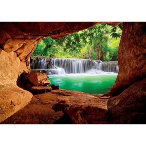 Fototapete-VLIES-WASSERFALL HÖHLE-(C10258)-Tapete-Nach-Mass-Dschungel Grotte XXL - Bild 1 von 5