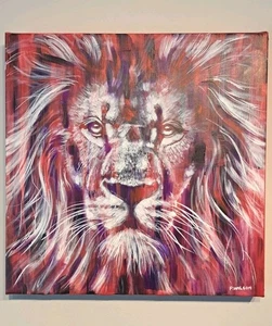 Lion. King of the jungle original paintings on canvas block. 15x15 inch - Picture 1 of 4