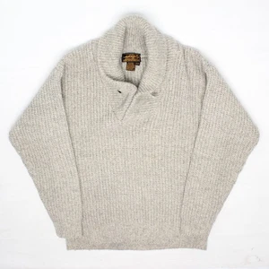 Eddie Bauer Schalkragen Pullover Herren S einfarbig hellgrau Wolle Nylon Mischung Strick - Bild 1 von 8