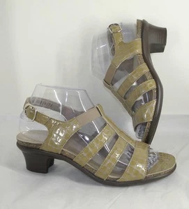 SAS ALLEGRO KHAKI Patent Croc Leather Tripad Comfort Low Heel Sandals 7.5 WIDE - Picture 1 of 8