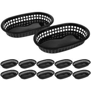 12 pezzi cestini per hamburger patatine fritte in plastica cestini per fast food vassoi a forma di barca (nero) - Foto 1 di 12