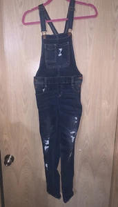 Justice sz 14 distressed jean denim overalls vguc - Picture 1 of 8