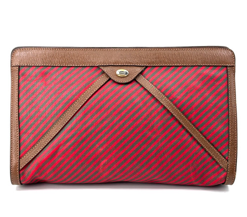 Borsa pochette Gucci vintage linea Rigate PVC pelle righe borsetta autentica