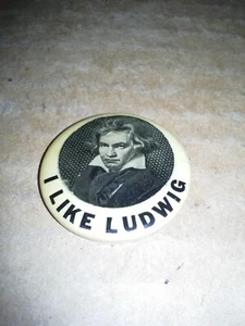 Vintage "I Like Ludwig" Beethoven Classical Emress NYC Button Pin Pinback. Sehr guter Zustand - Bild 1 von 22