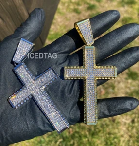 LARGE HOLY JESUS CROSS ICED BLING-ED OUT GOLD PT ALLOY CZ CHARM FASHION PENDANT - Picture 1 of 11