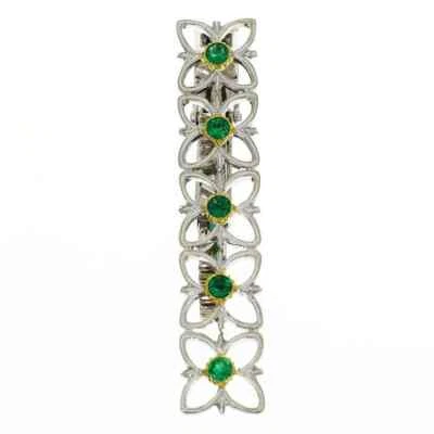 Beautiful Round Cut Green Emerald 925 Silver Fantastic Open Work Flower Tie Clip - Image 1 of 4